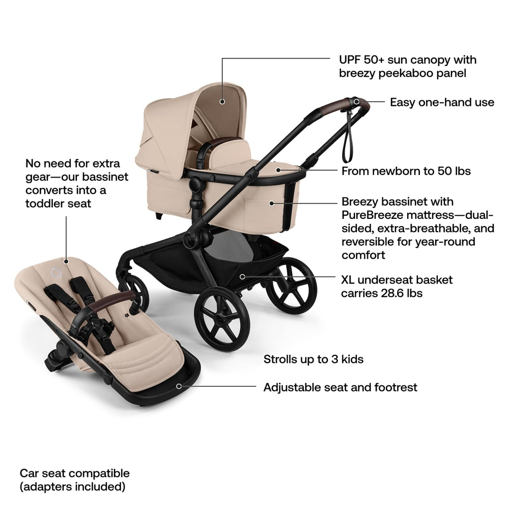 Bugaboo Kangaroo desert taupe front suspension stabilizes ride on uneven surfaces