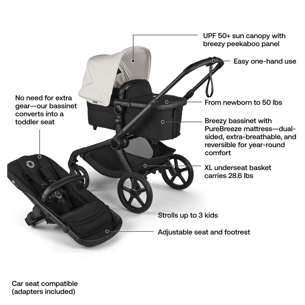 Bugaboo Kangaroo one-hand operation enables easy steering and folding during errands