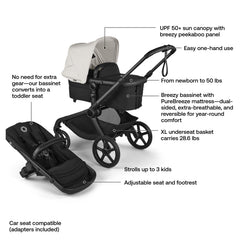 Bugaboo Kangaroo one-hand operation enables easy steering and folding during errands
