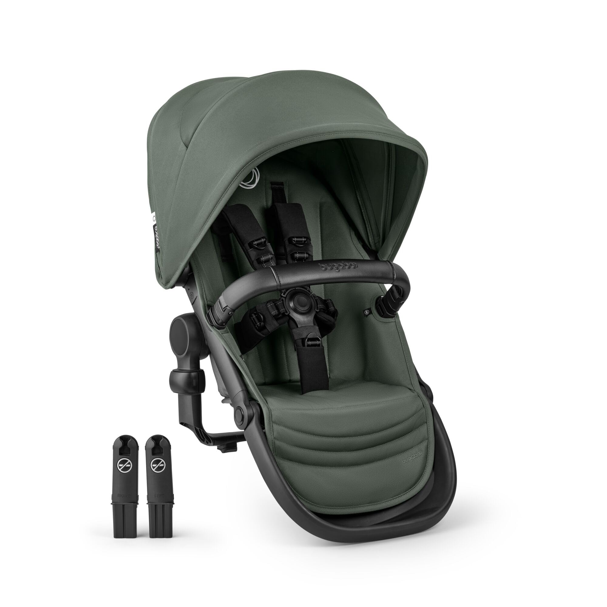 Bugaboo Kangaroo Sibling Seat attachment shows quick tandem stroller setup for two kids.