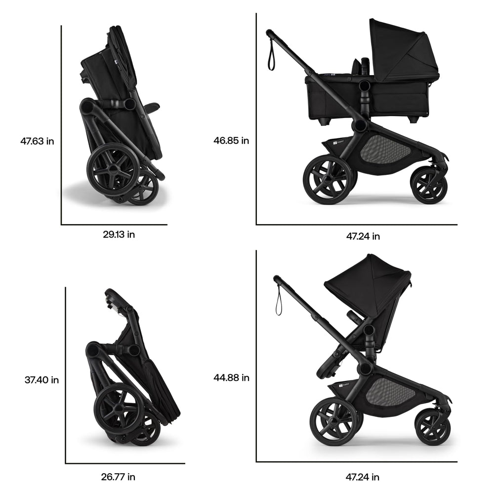 Bugaboo Kangaroo 8.5 inch and 12 inch wheels provide smooth rides.