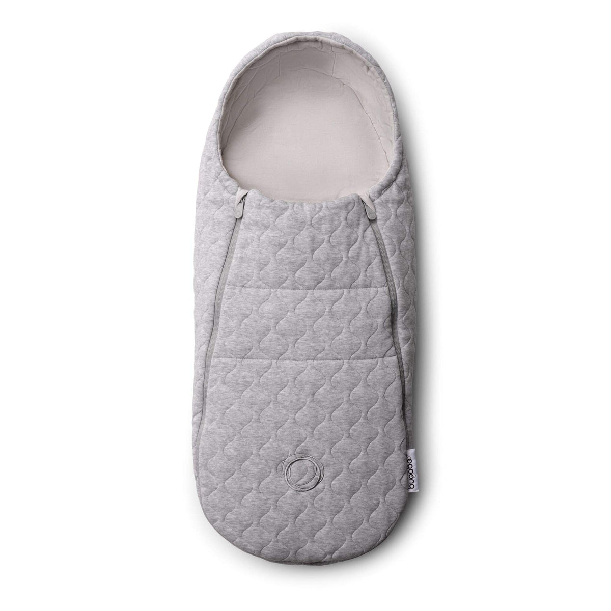 Bugaboo newborn inlay footmuff front view keeps baby warm in stroller.