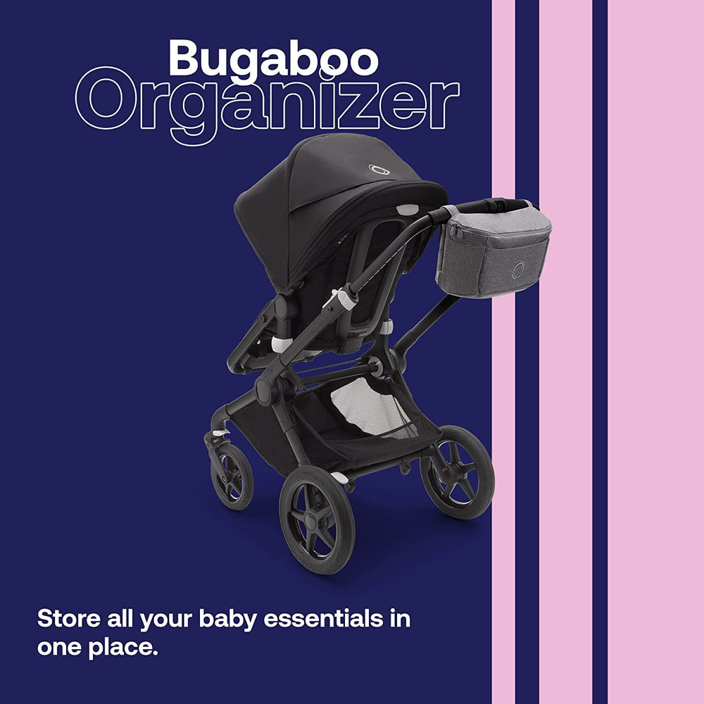 Bugaboo Organizer attached to handlebar demonstrates quick-access design during strolls.