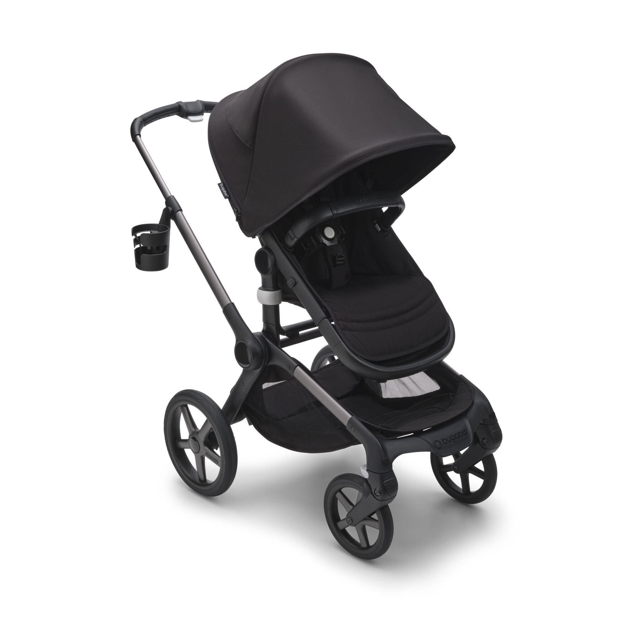 Bugaboo stroller cup holder hands-free design promotes confident navigation during walks.