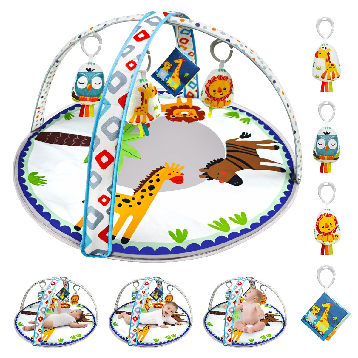 Bugrtarey forest-themed play mat for babies with tummy time setup