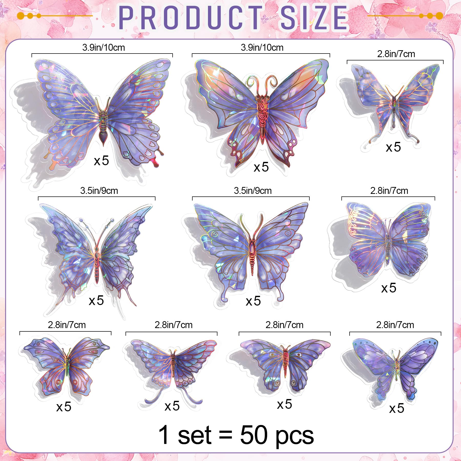 Buiory butterfly wall display shows three sizes for layered layouts.