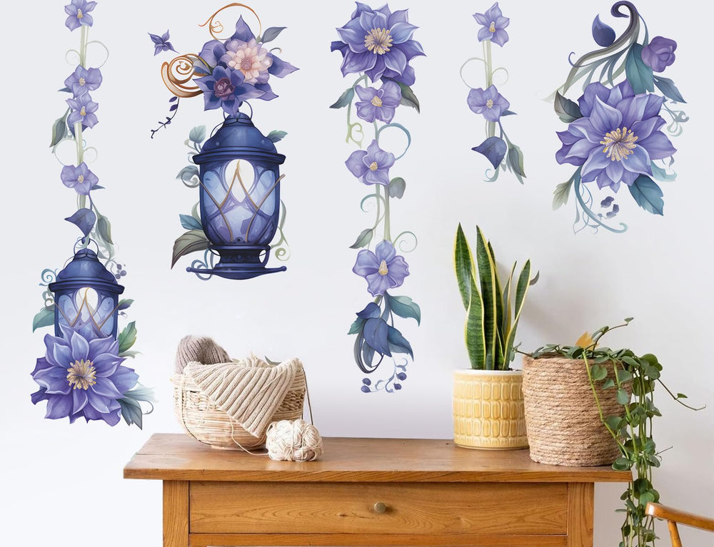 Buiory door/window flower wall sticker blue brightens entryways and interior decor.