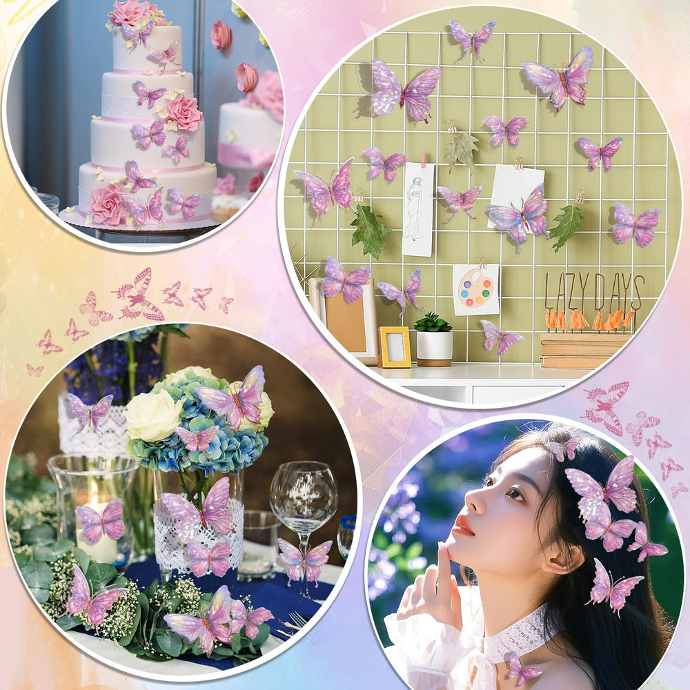 Buiory multi-size butterflies create dynamic wall clusters with depth.