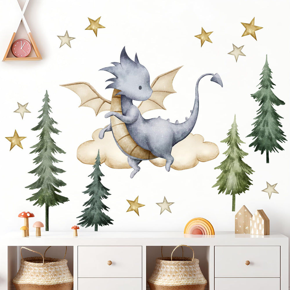 Buiory removable 3D dragon wall decal pack closeup shows easy peel-and-stick setup.