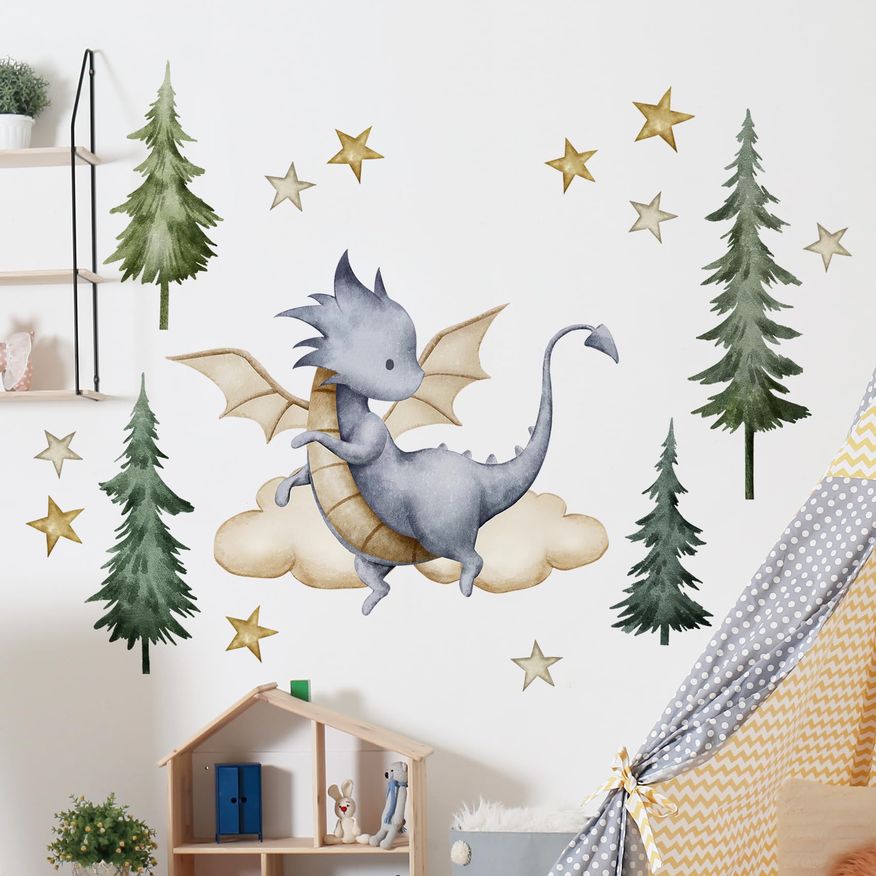 Buiory star cloud nursery wall decal highlights dreamy accents for kids' rooms.