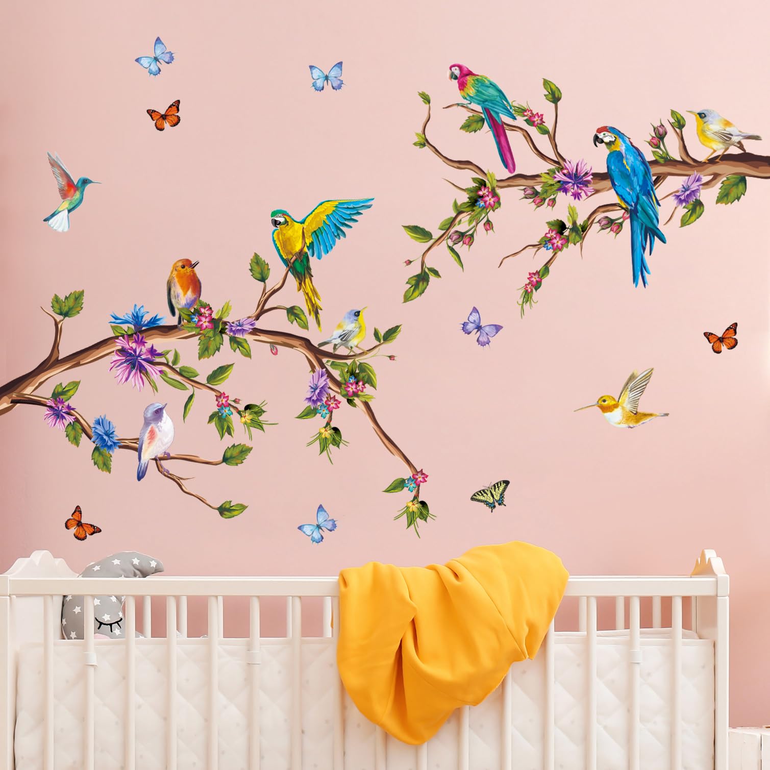 Buiory watercolor parrot wall stickers birds-closeup – vivid parrots brighten spaces for storytelling and learning.