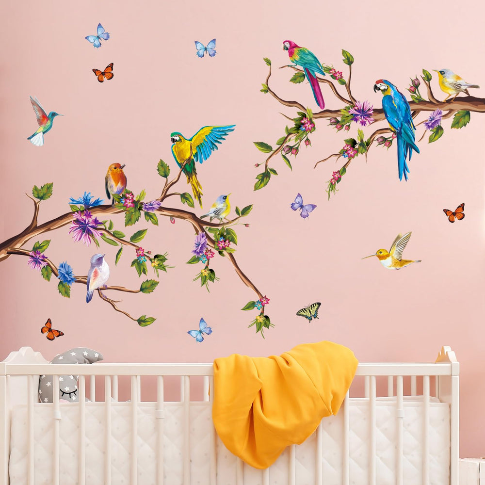 Buiory watercolor parrot wall stickers birds-closeup – vivid parrots brighten spaces for storytelling and learning.