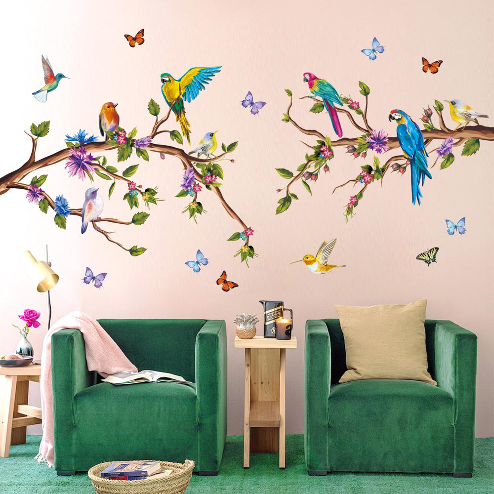 Buiory watercolor parrot wall stickers butterflies-closeup – fluttering butterflies add color accents for sensory exploration.