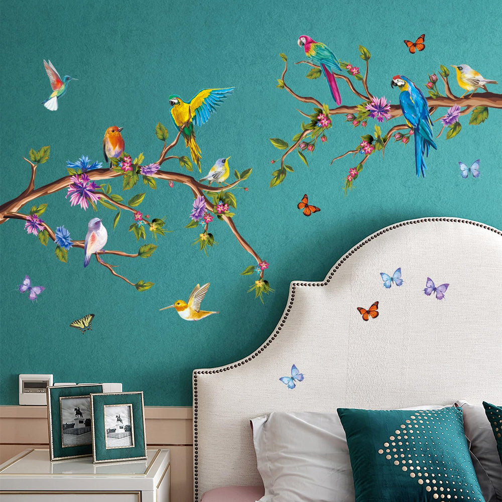 Buiory watercolor parrot wall stickers panel1 – vibrant mural enhances nursery walls with tropical charm.
