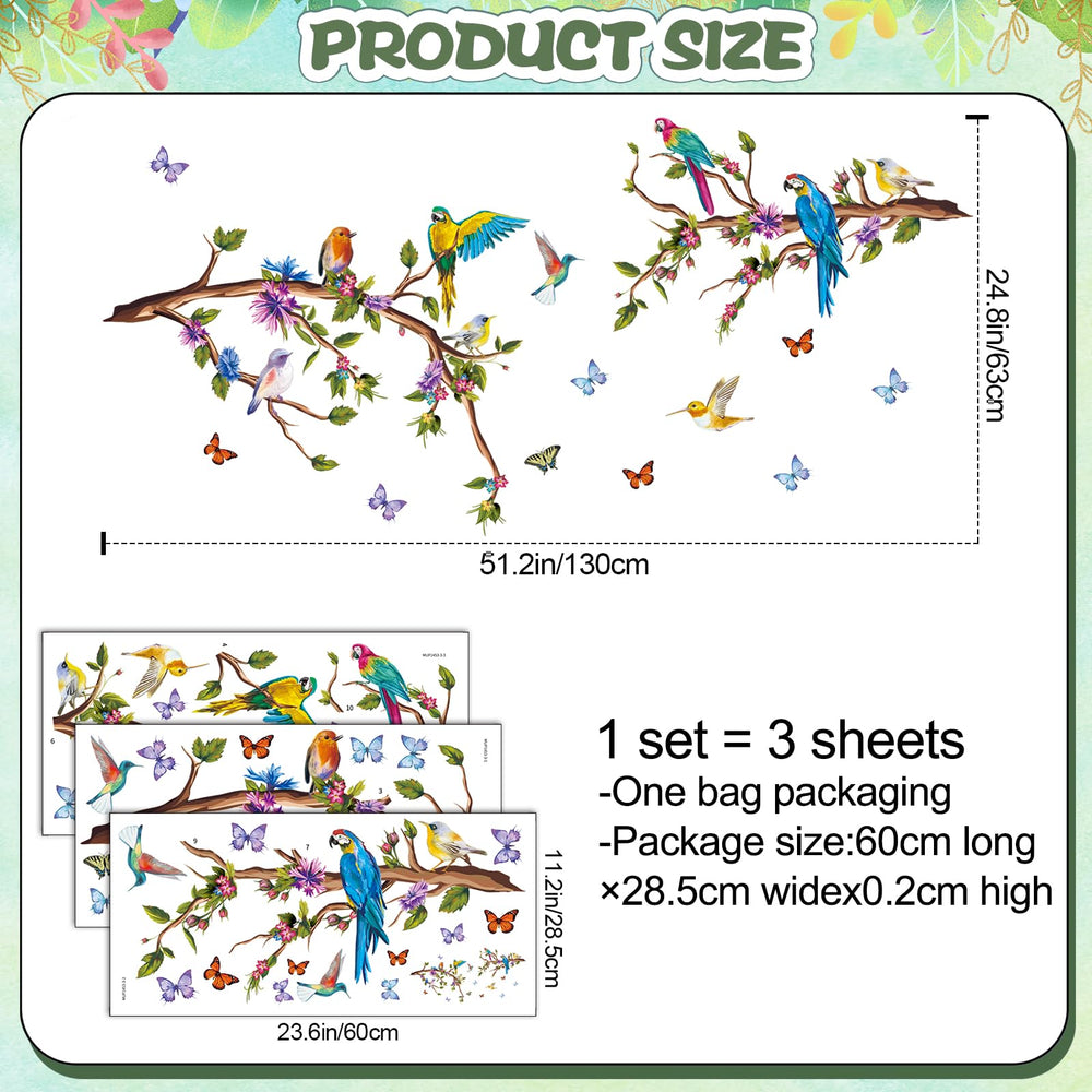 Buiory watercolor parrot wall stickers panel2 – seamless four-panel setup supports cohesive classroom decor.