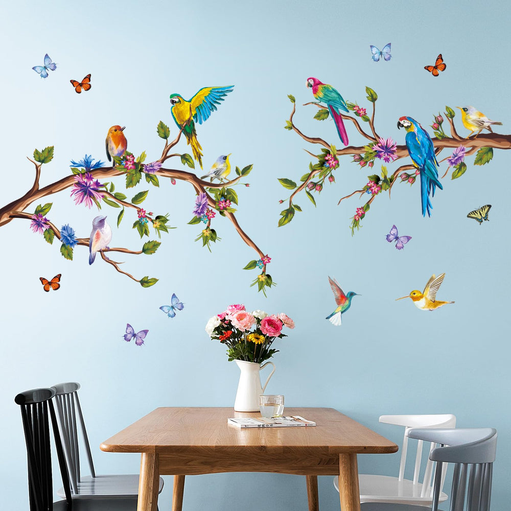 Buiory watercolor parrot wall stickers panel4 – finished mural inspires creative space in any room.