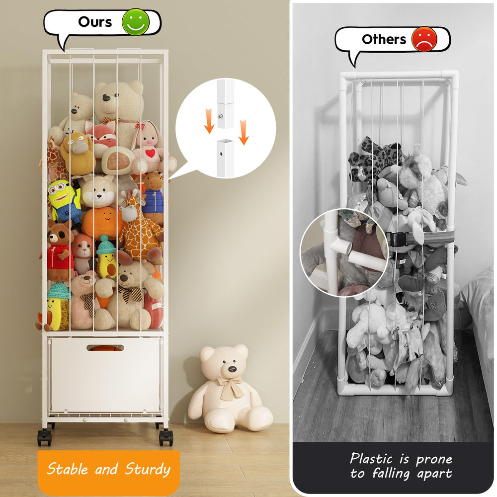 Bukfen storage zoo elastic cords adjust for little hands to grab plush toys.