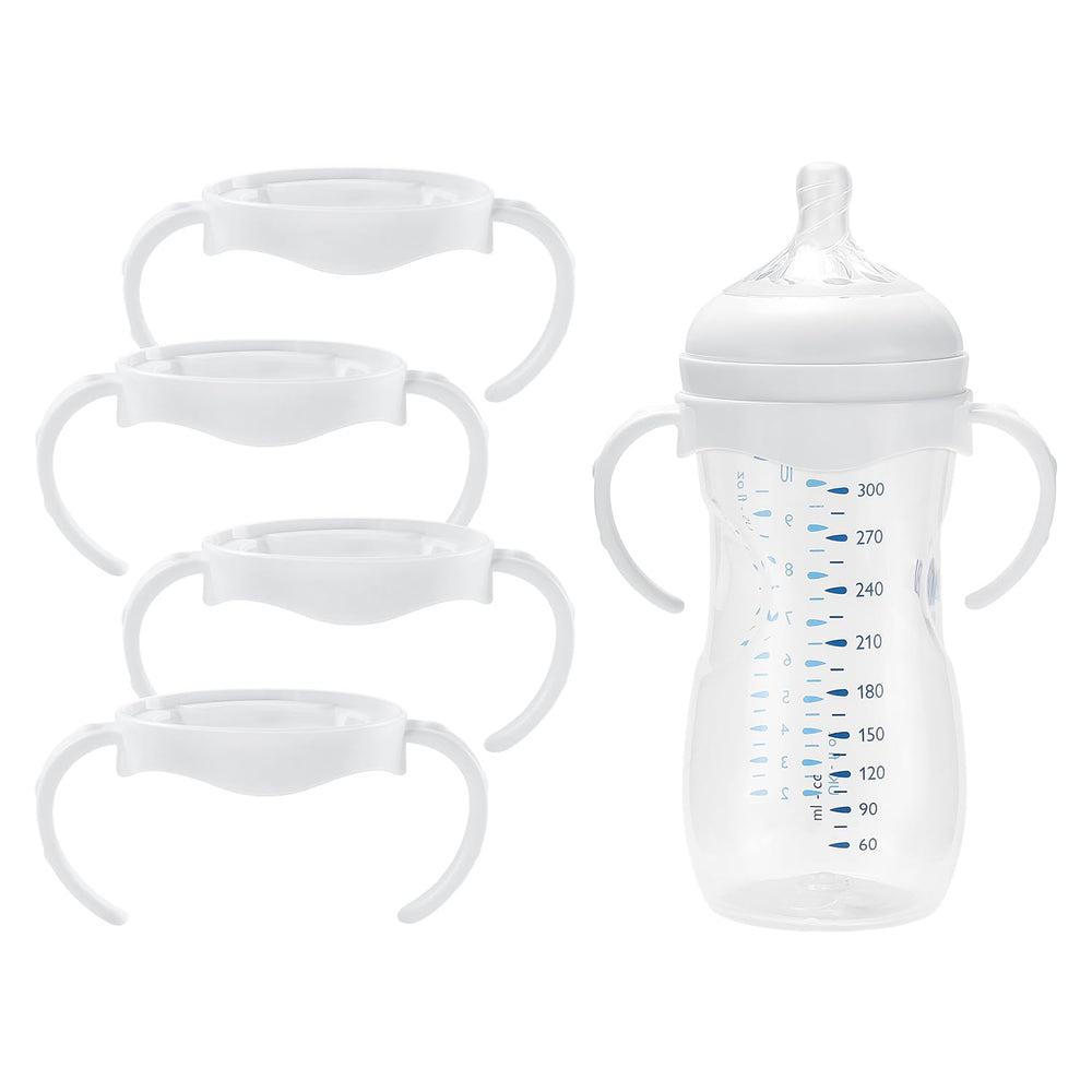 BULGILIA bottle handles attached to Philips Avent Natural 4oz bottle aid early self-feeding.
