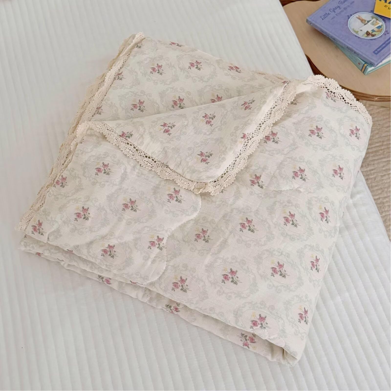 BuLuTu Begonia-print toddler blanket for nursery naps with soft breathable muslin warmth