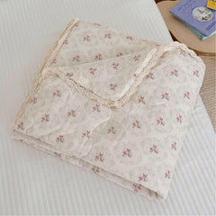 BuLuTu Begonia-print toddler blanket for nursery naps with soft breathable muslin warmth