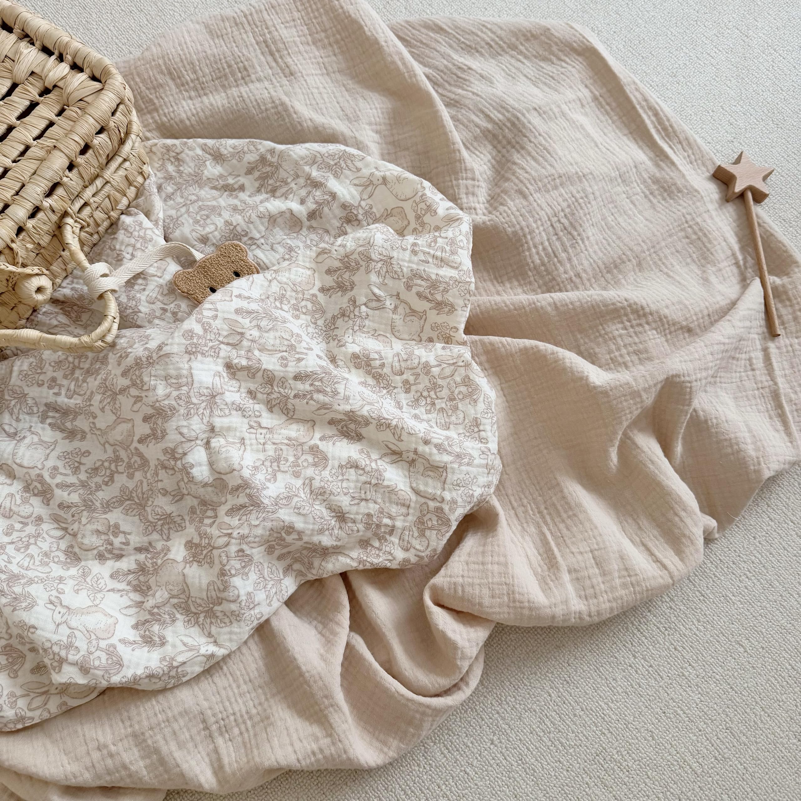 Beige-forest print BuLuTu baby sheets add calming nursery charm.