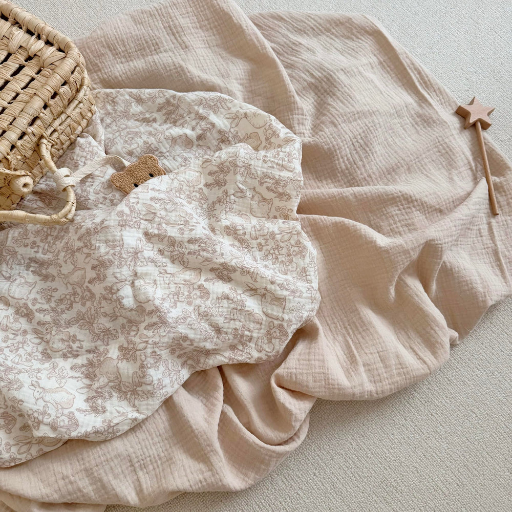 Beige-forest print BuLuTu baby sheets add calming nursery charm.