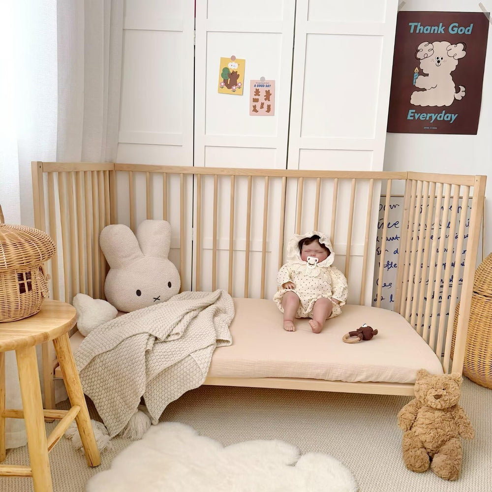 BuLuTu beige rabbit-pattern nursery sheet in boho-neutral tones.