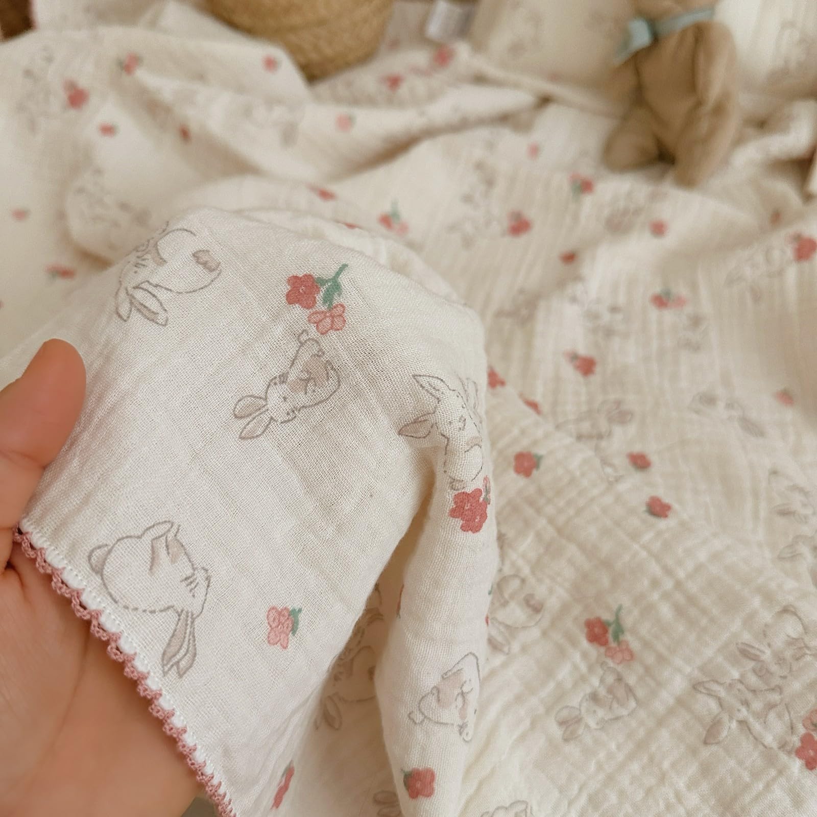 BuLuTu blanket floral rabbit reversible pattern enhances nursery decor and comfort