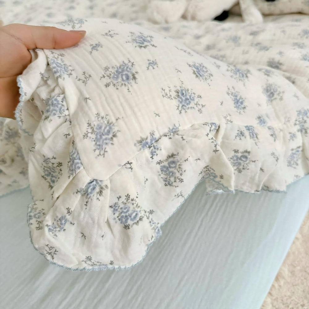 BuLuTu blue freesia floral pattern brightens kid's room with gentle shabby chic charm.