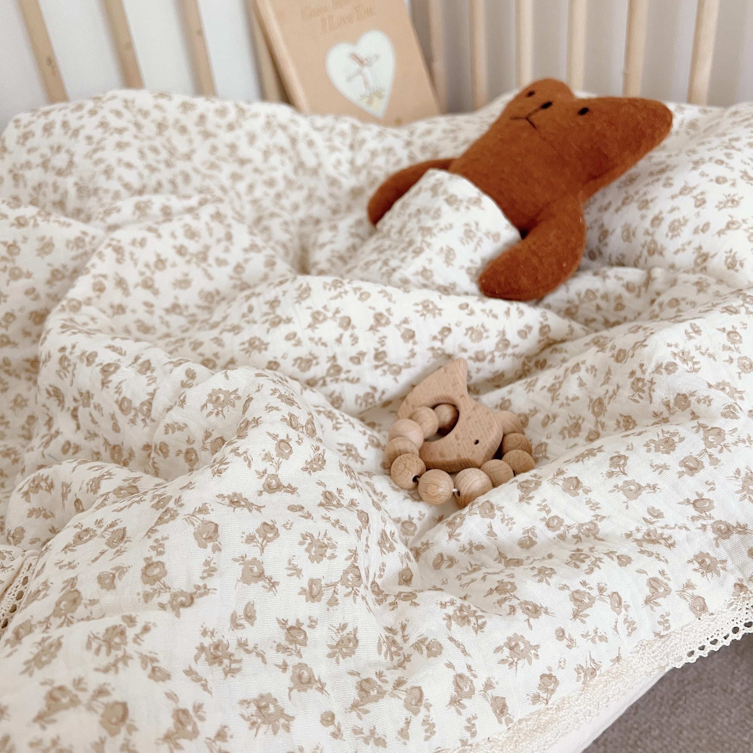 BuLuTu Carmine Flower Blanket 47x59 on crib demonstrates versatile toddler-friendly size.