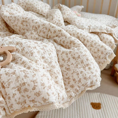 BuLuTu Carmine Flower Blanket camellia pattern close-up showcases charming design for kids' decor.
