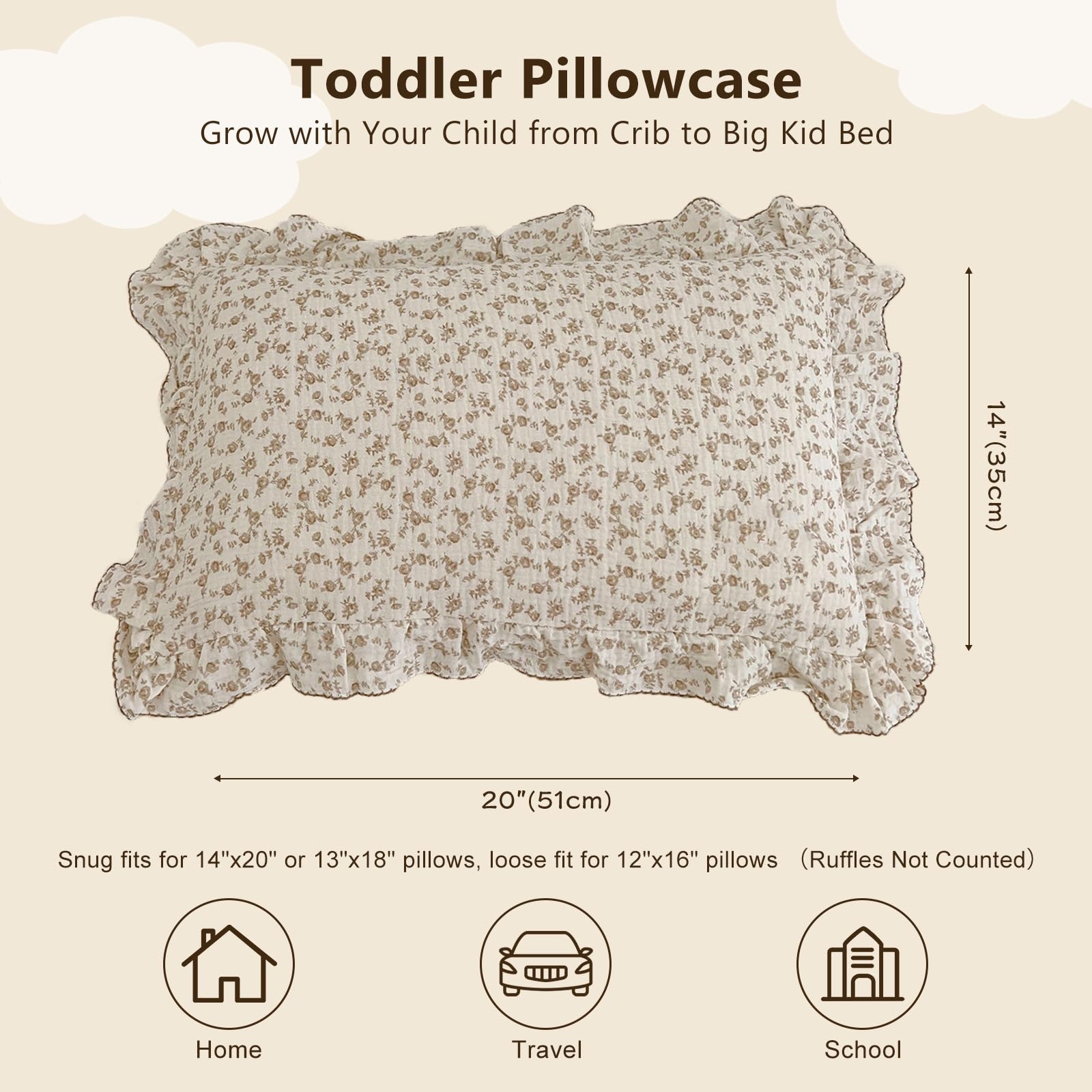 BuLuTu cotton muslin kids pillowcase showcases daisy pattern for cheerful nursery decor.