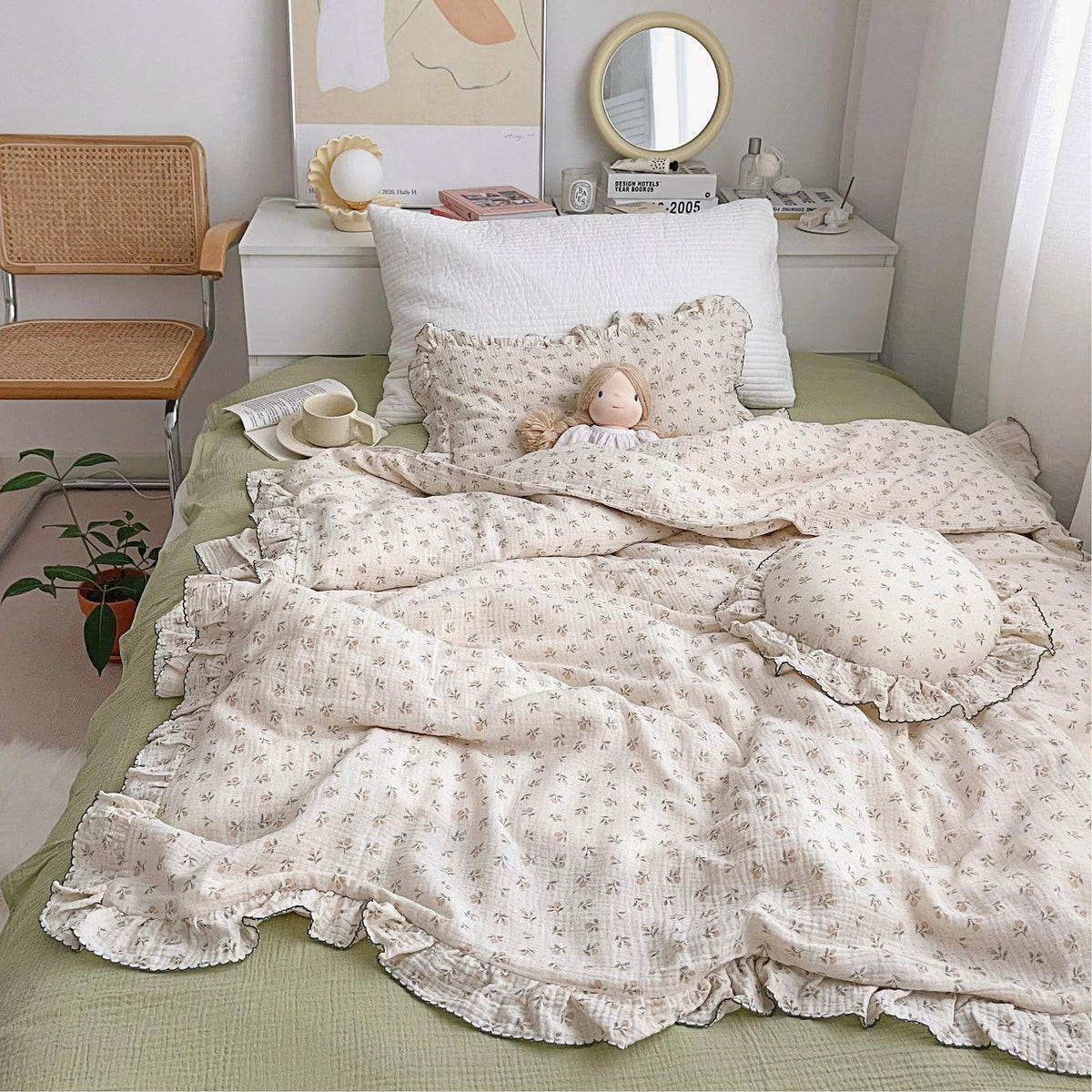 BuLuTu girls toddler duvet cover sprout pattern in soft muslin for cozy naps.
