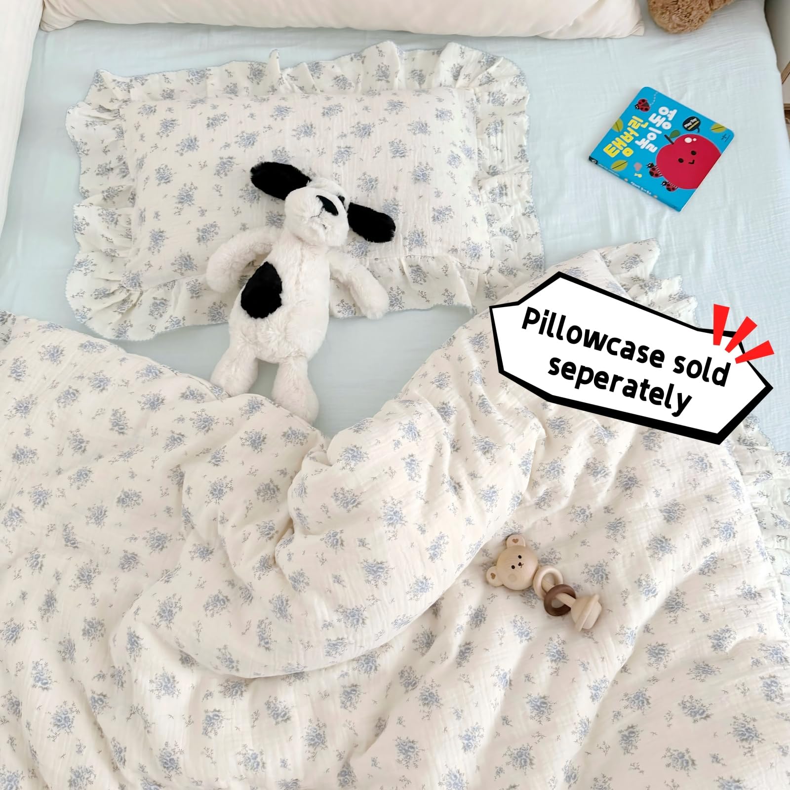 BuLuTu duvet cover with ruffles blue freesia full bed image shows decorative bedding for kids' room.