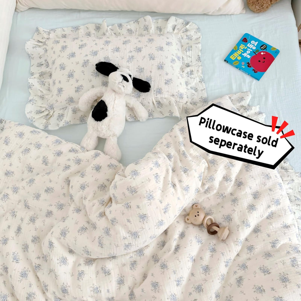 BuLuTu duvet cover with ruffles blue freesia full bed image shows decorative bedding for kids' room.