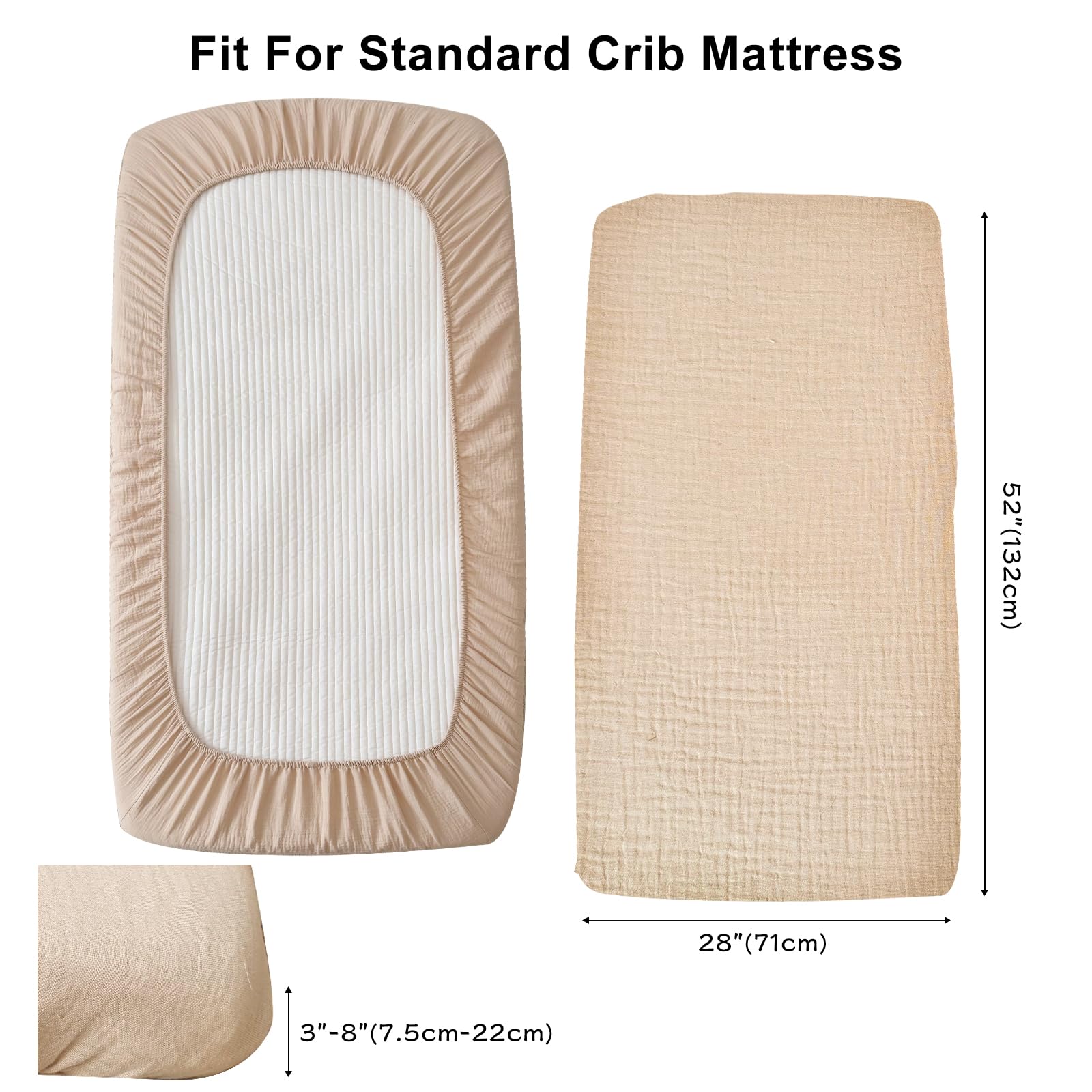 BuLuTu beige-pink closeup shows soft cotton muslin texture for comfortable baby sleep