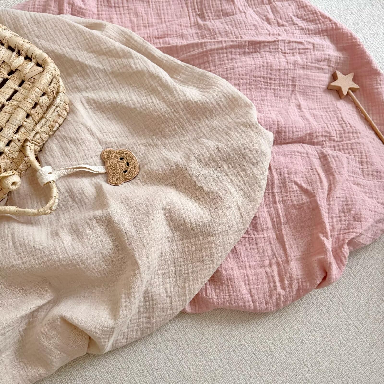 BuLuTu crib sheets enhance nursery aesthetics with calming beige and pink tones