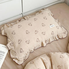 BuLuTu toddler pillowcase rabbit pattern close-up showing soft muslin for gentle skin and comfort.