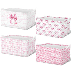 Bulyoou pink bow storage bin folded for compact storage and space-saving use.