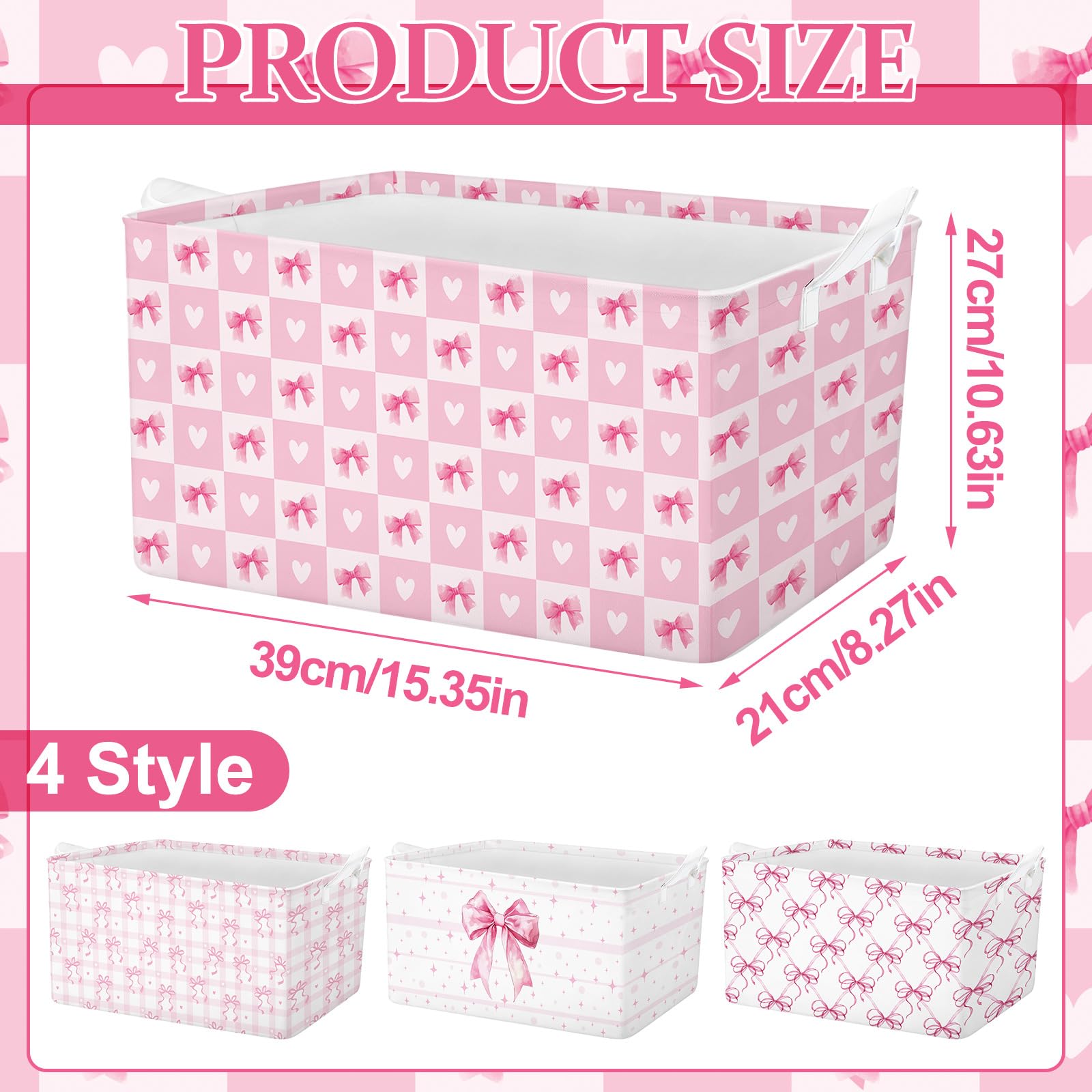 Bulyoou pink bow storage bin open, ready for organizing toys and textiles.