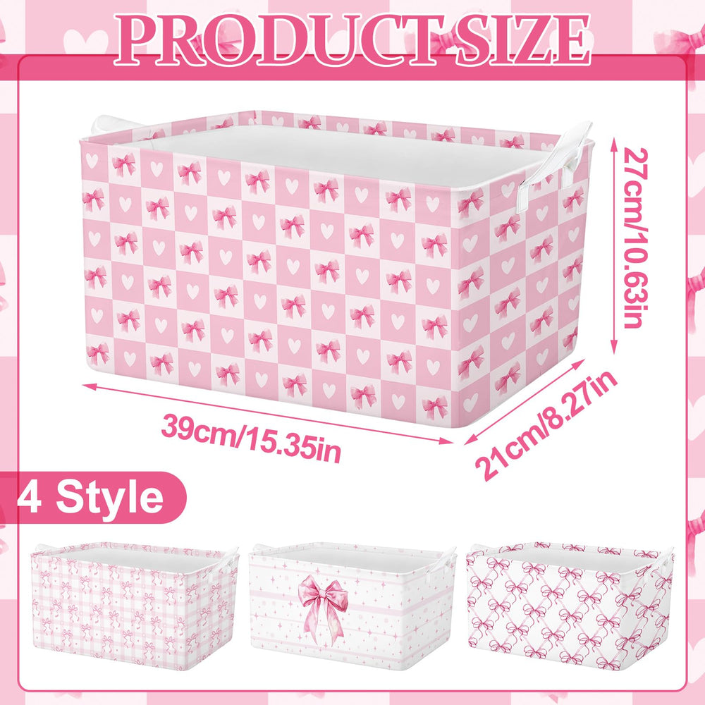 Bulyoou pink bow storage bin open, ready for organizing toys and textiles.