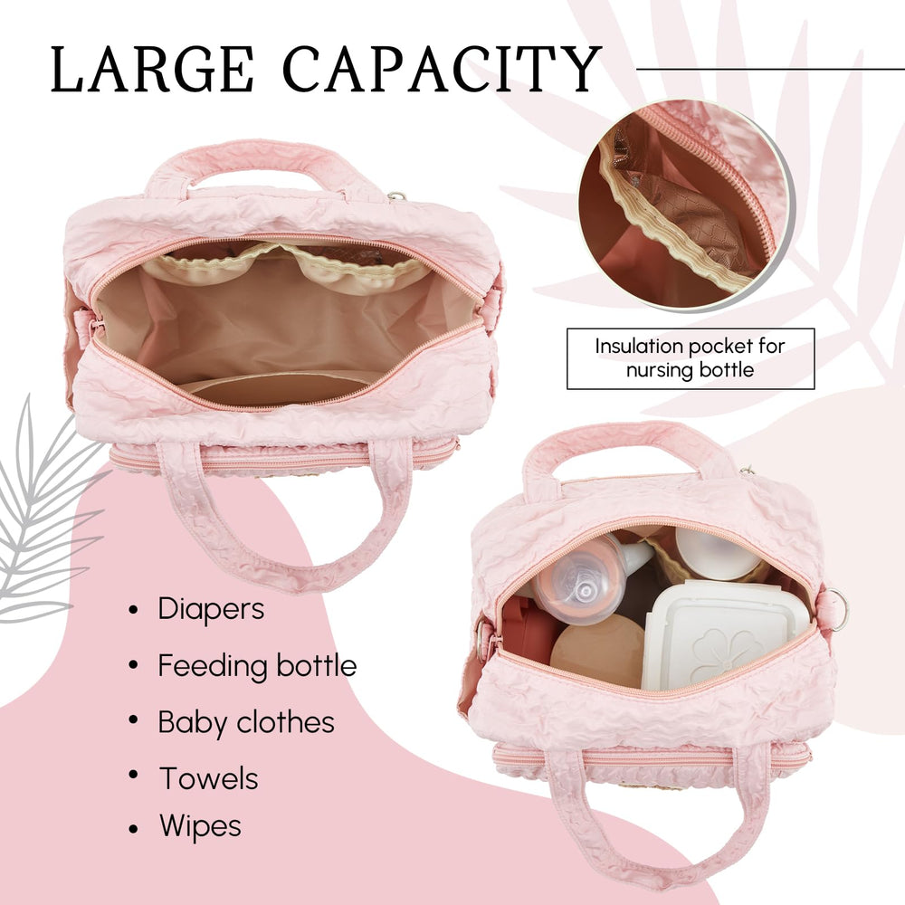 Bulyoou diaper bag tote pink interior pockets—organized baby items, effortless organization
