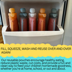 Bumble Bear pouch blue-orange 2pack leak-proof lid keeps food secure on the go.