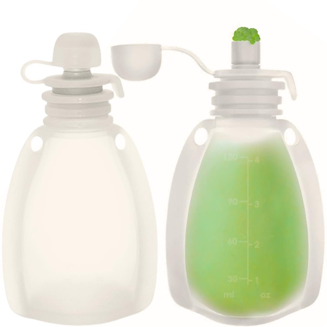 Bumble Bear silicone pouch with leak-proof cap for on-the-go meals.