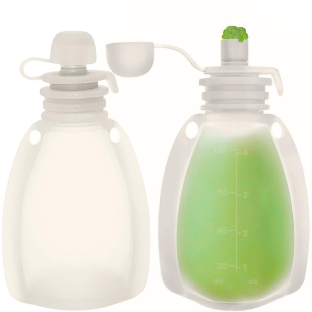 Bumble Bear silicone pouch with leak-proof cap for on-the-go meals.