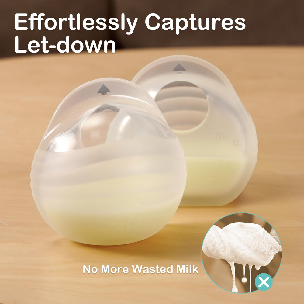 BumbleBee Milk Collector worn in a bra for hands-free milk collection.