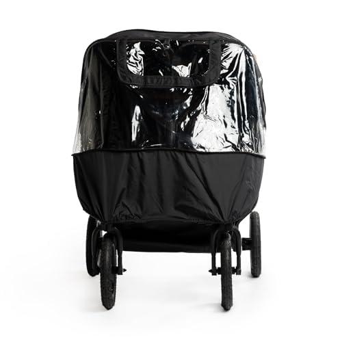 Bumbleride Indie Twin rain cover shows magnetic peek-a-boo window for seamless parent-child dialogue.
