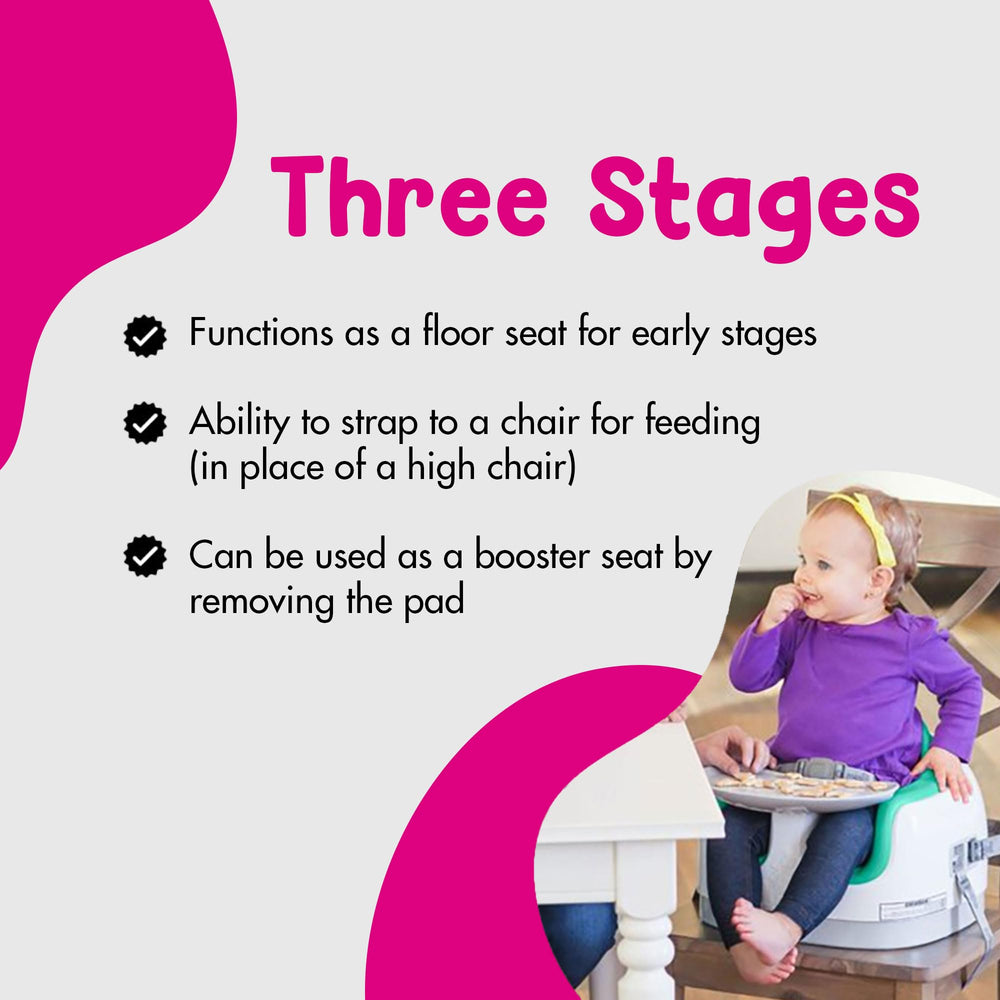 Bumbo 3-in-1 Aqua adjustable-straps secure setup on different chairs