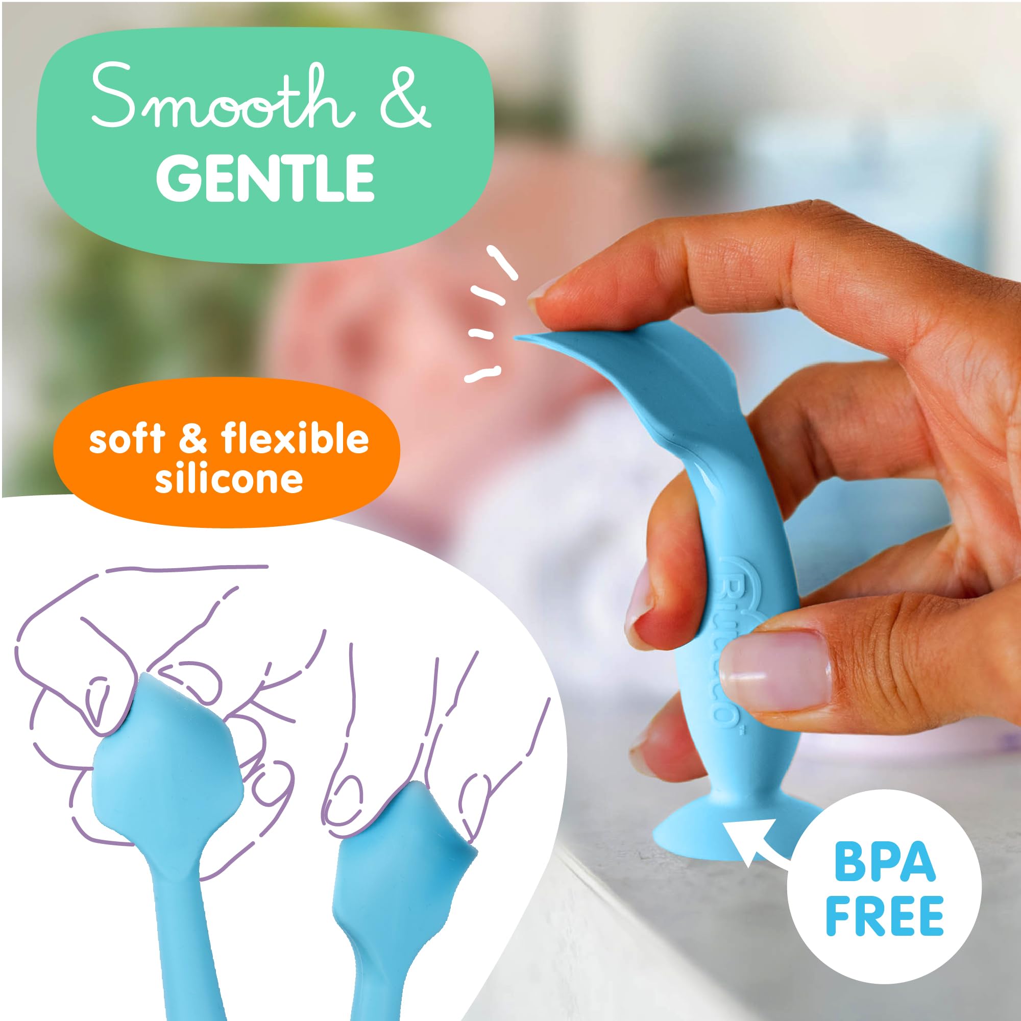 Bumco soft silicone spatula provides gentle diaper cream application.