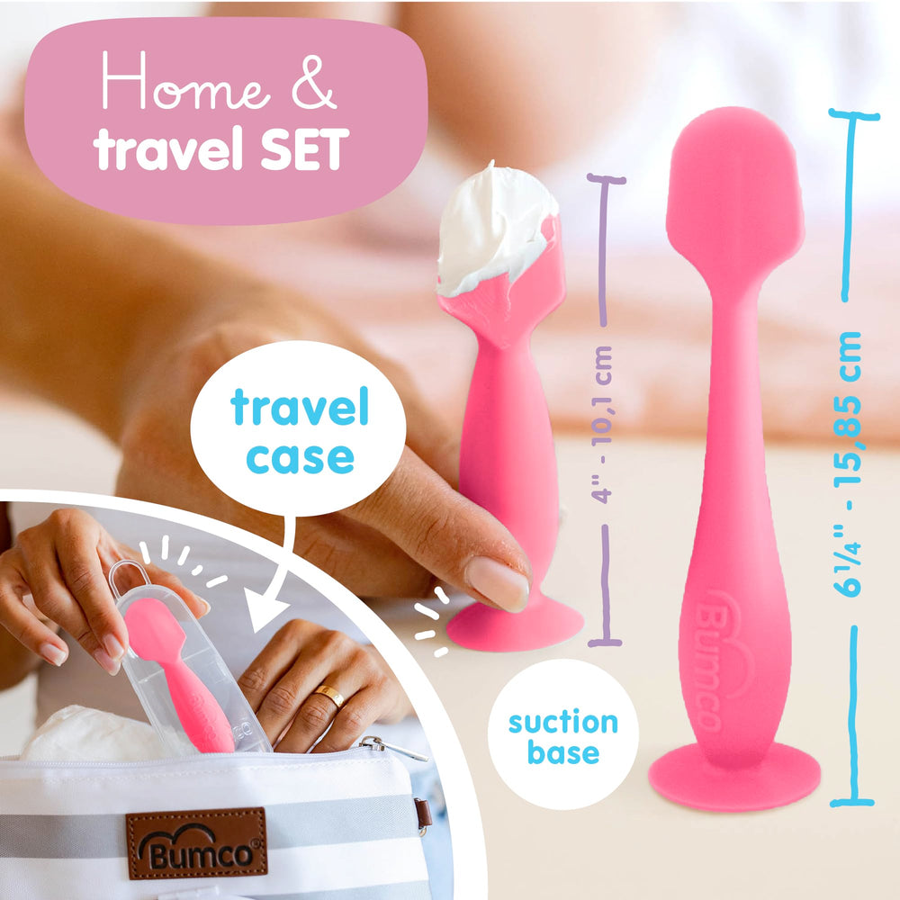 Bumco soft silicone applicator gently applies diaper cream to delicate skin.